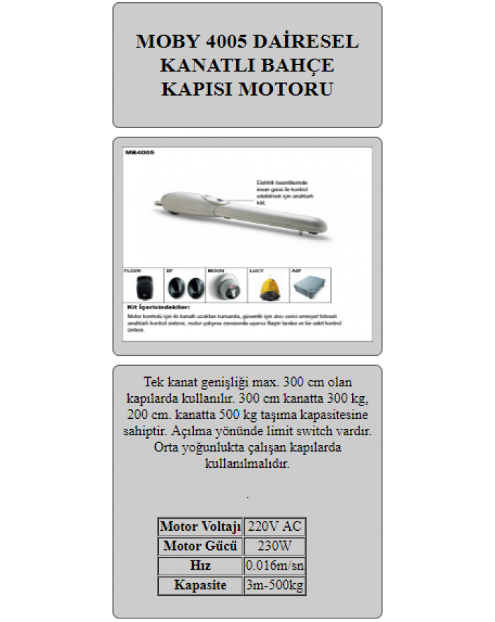 NİCE MOBY 4005 DAİRESEL BAHÇE KAPI MOTORU